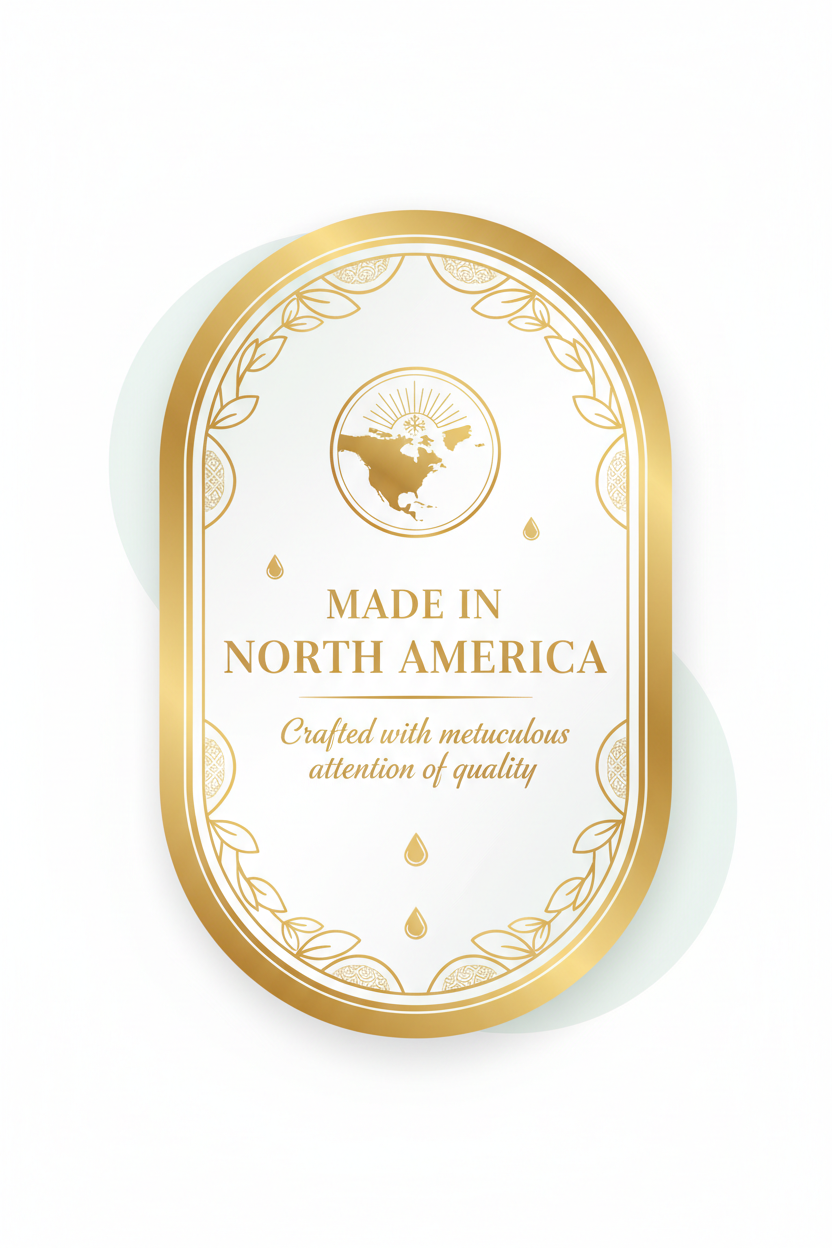 Made in North America badge with description